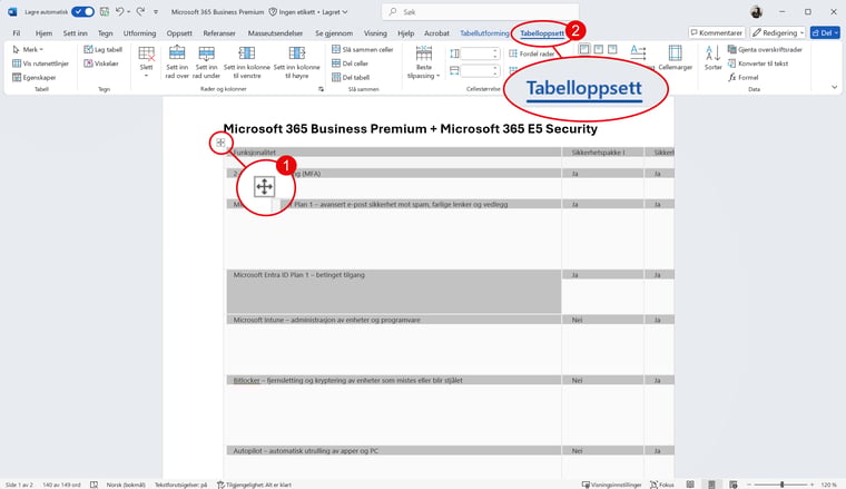 Automatisk tabelljustering i Word 3
