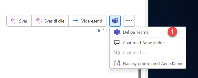 Hvordan bruke Teams meny i Outlook 4