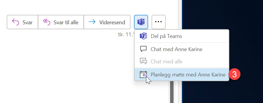 Hvordan bruke Teams meny i Outlook 9