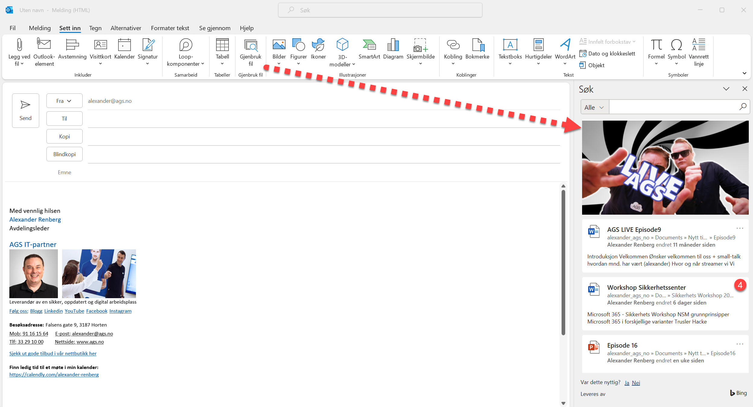Gjenbruk fil som vedlegg i Outlook 3