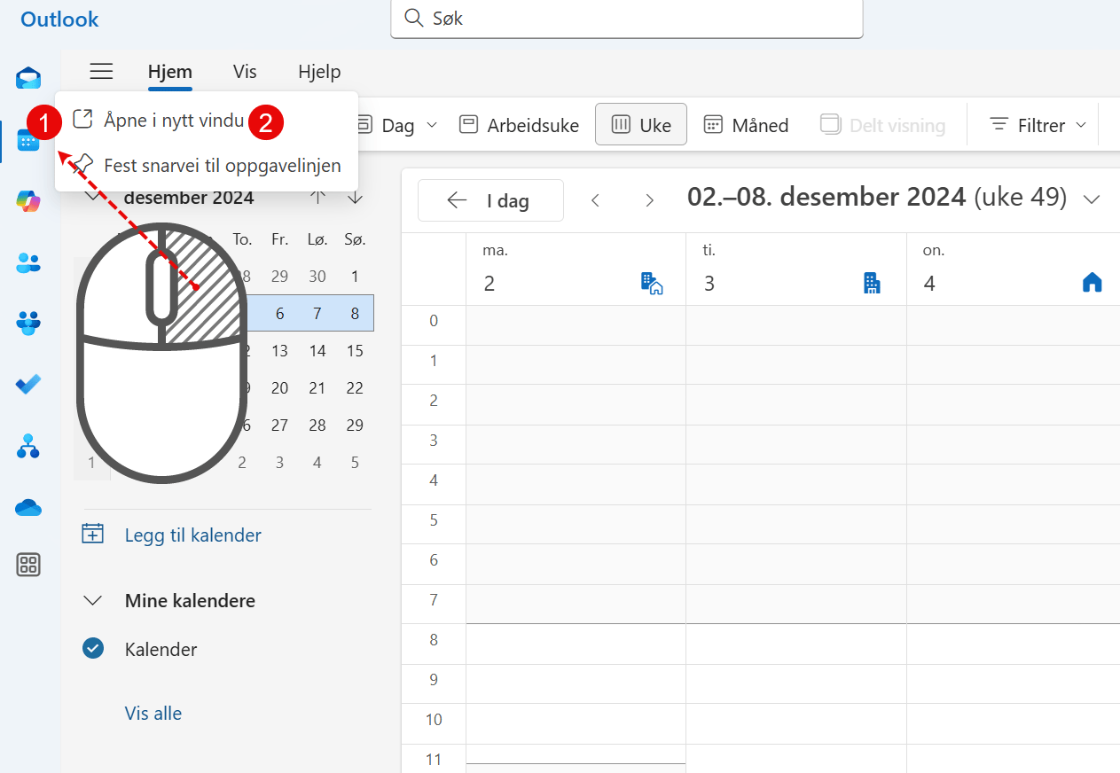 Hvordan åpne Outlook kalender i eget vindu 2