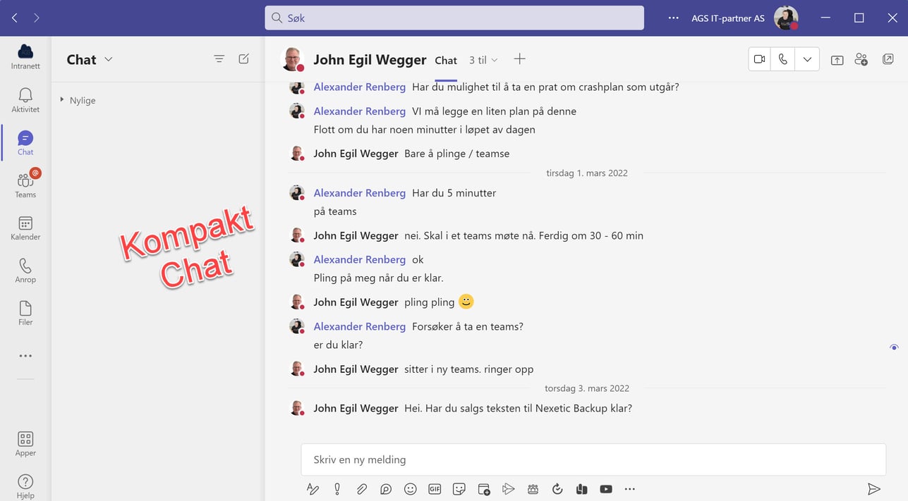 Hvordan aktivere Compact Chat i Microsoft Teams