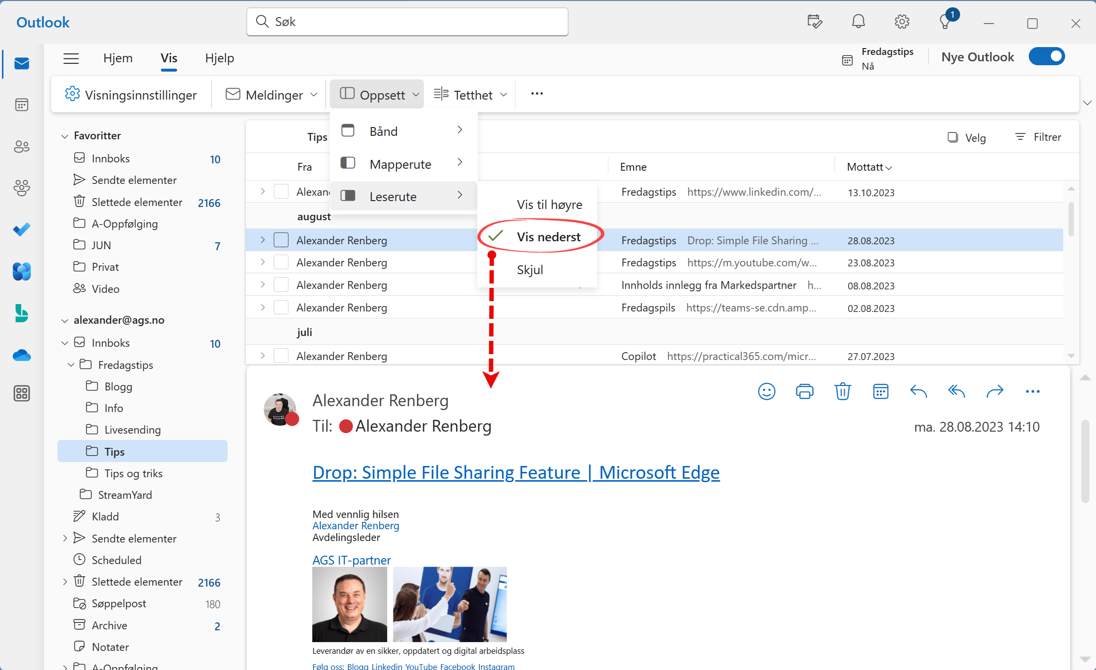 Hvordan bruke Nye Outlook - e-post visining 11