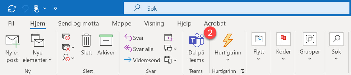 Hvordan dele epost til Teams fra Outlook 2