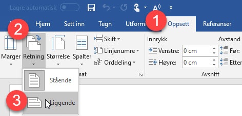 Hvordan bruke stående og liggende sider på samme dokument i Word