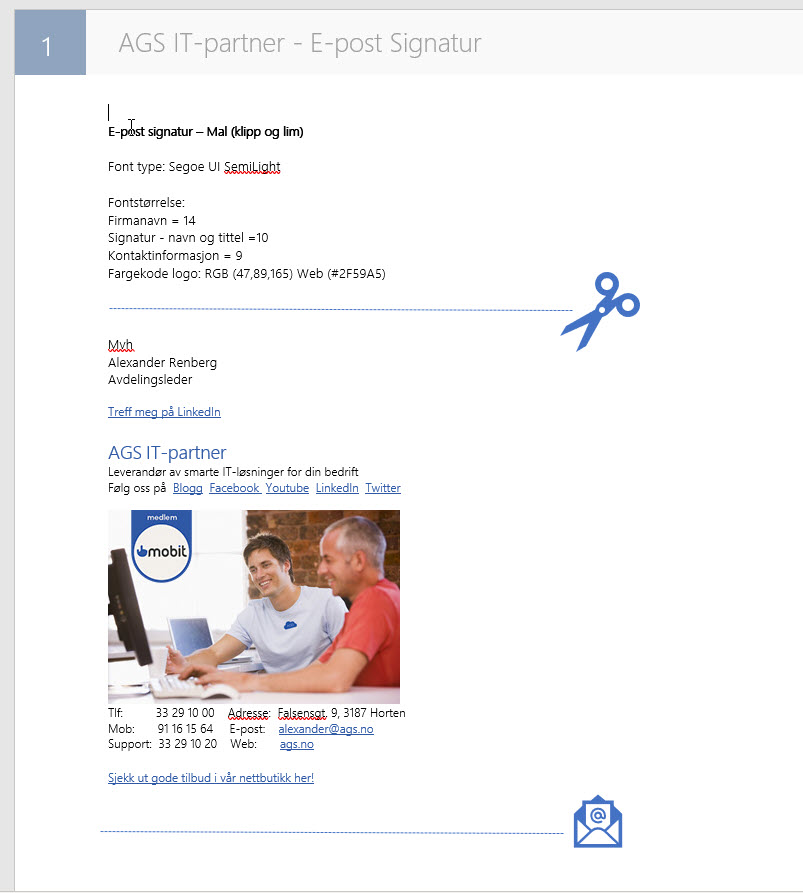 Hvordan endre epost signatur i Outlook 8