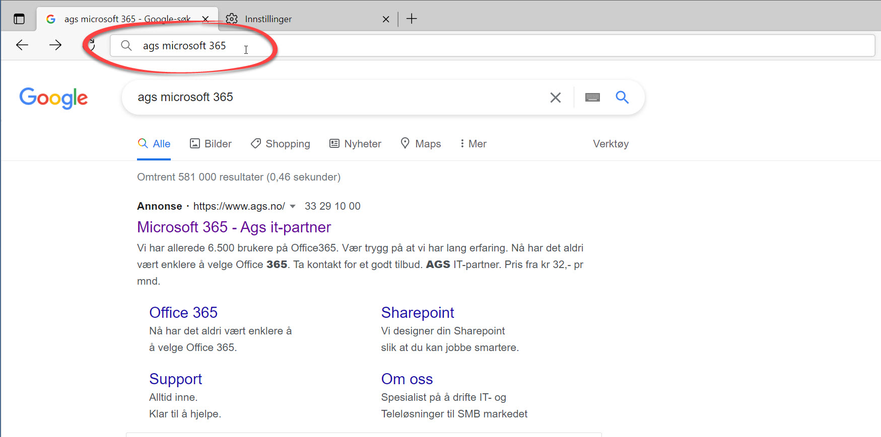 Hvordan få Google som søkemotor Microsoft Edge