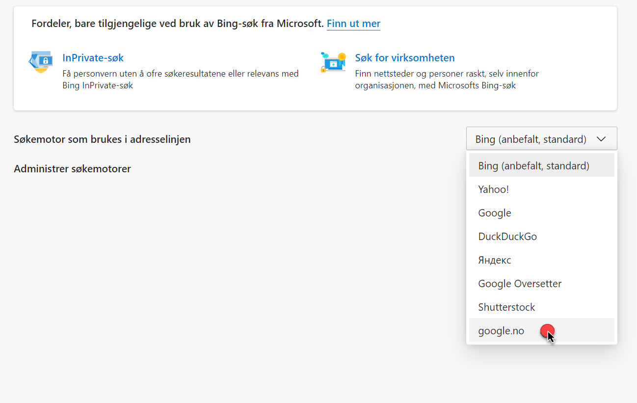 Hvordan få Google som søkemotor Microsoft Edge