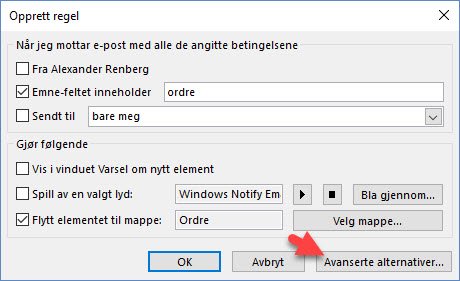 Hvordan flytte e-post automatisk fra innboks til en mappe i Outlook 13