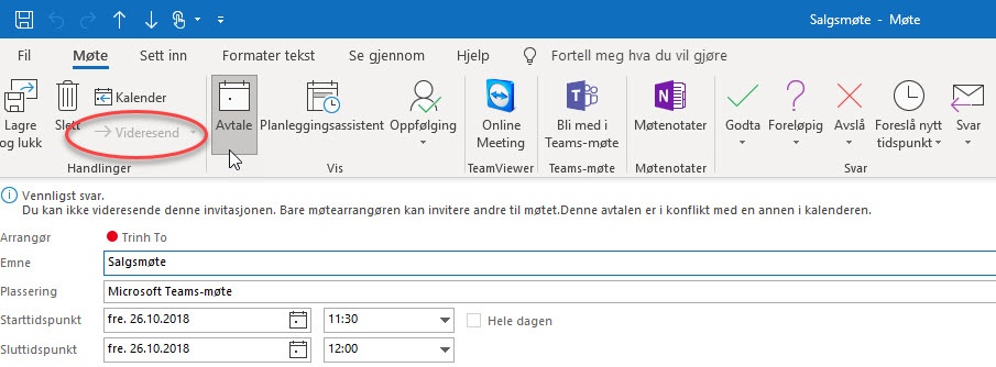 Hvordan hindre videresending av et møte i Outlook 3