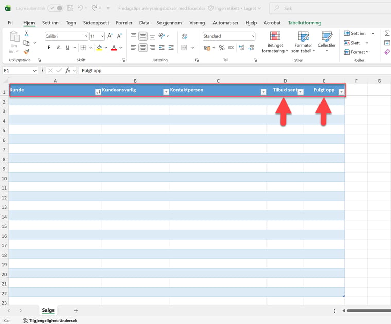 Hvordan lage avkrysningsbokser i Excel med Copilot 1