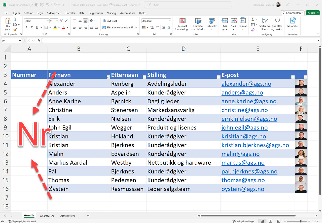 Hvordan lage en dynamisk nummerert liste i Excel