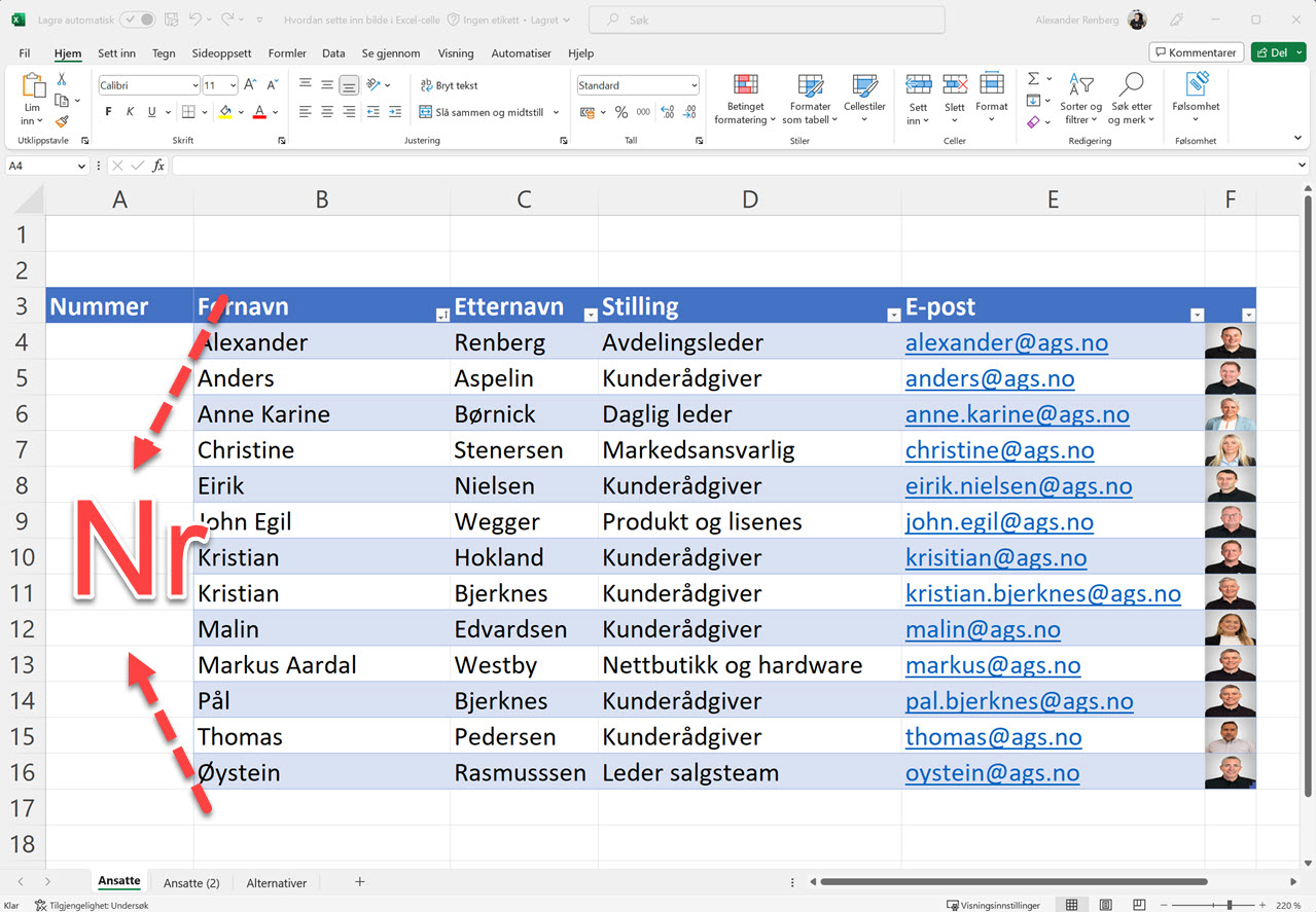 Hvordan lage en dynamisk nummerert liste i Excel 1
