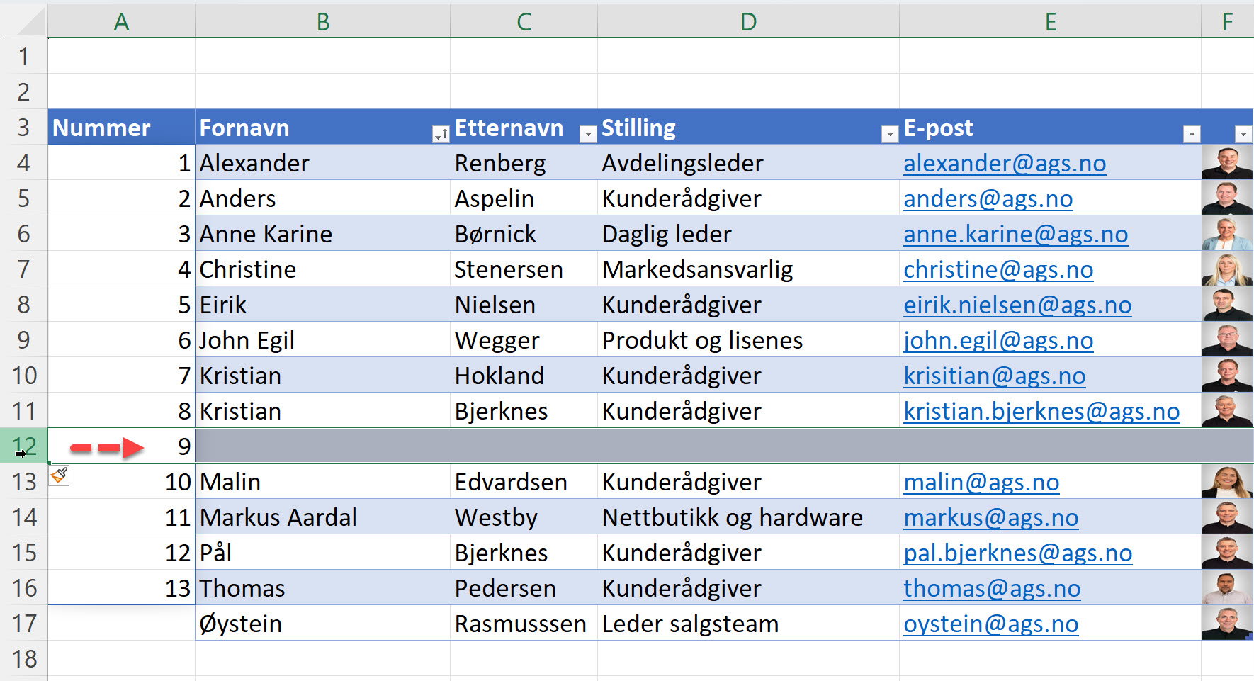 Hvordan lage en dynamisk nummerert liste i Excel