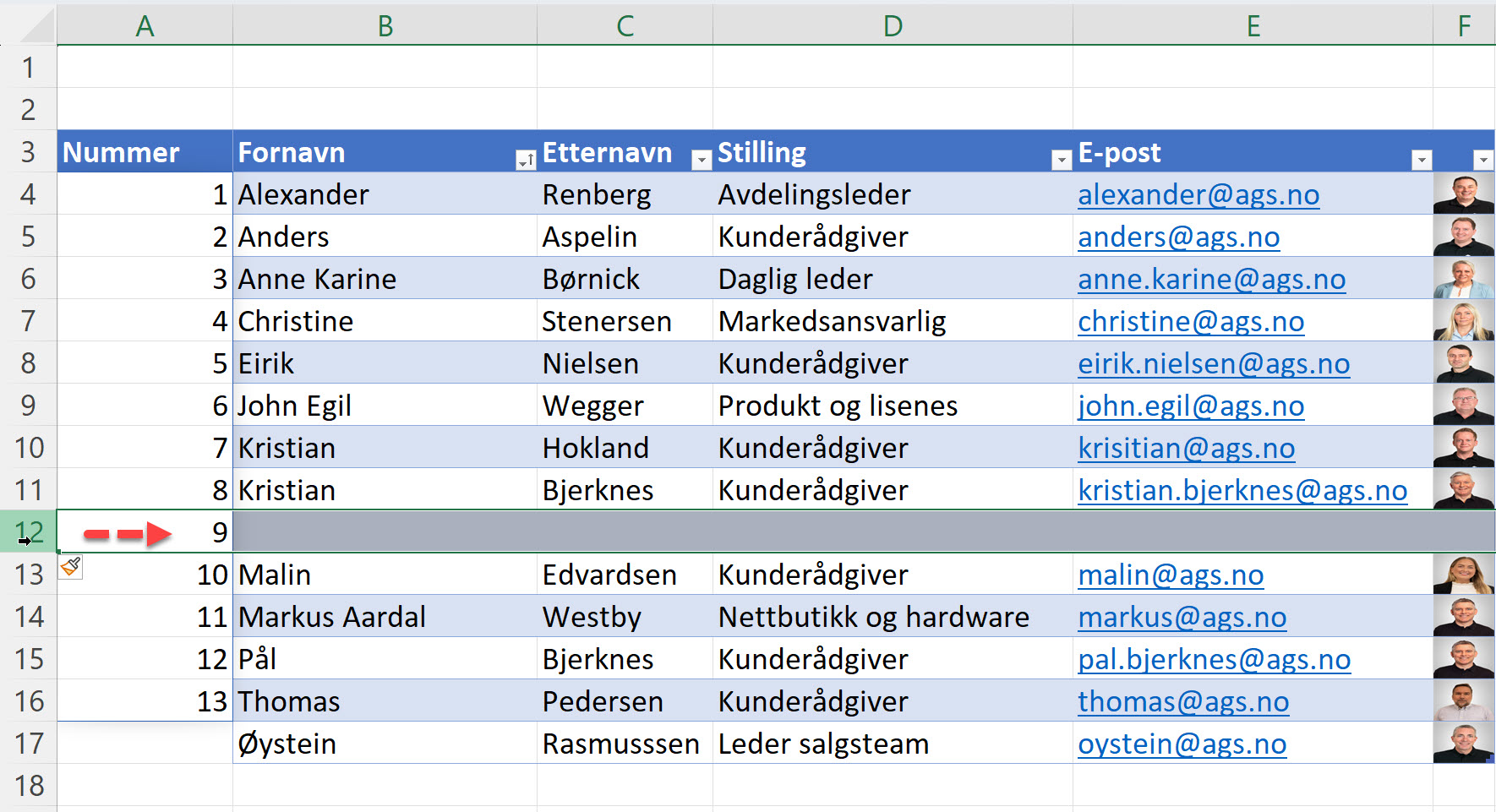 Hvordan lage en dynamisk nummerert liste i Excel 5