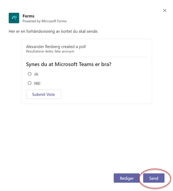 Hvordan lage en undersøkelse i Microsoft Teams kanal og chat 14