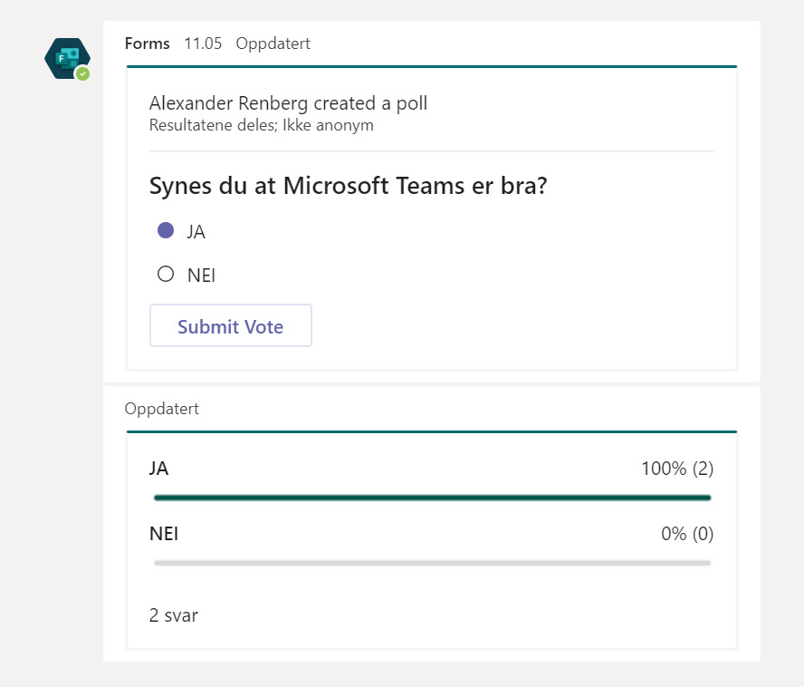 Hvordan lage en undersøkelse i Microsoft Teams kanal og chat 15