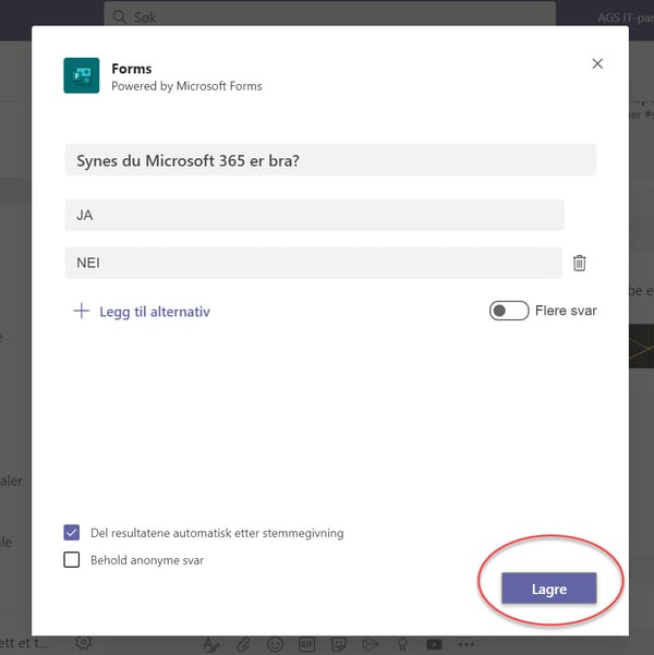 Hvordan lage en undersøkelse i Microsoft Teams kanal og chat 5