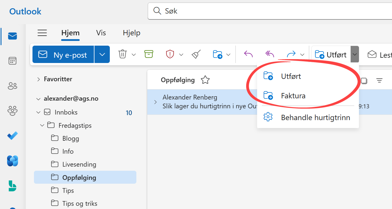 Hvordan lage hurtigtrinn i nye Outlook 0
