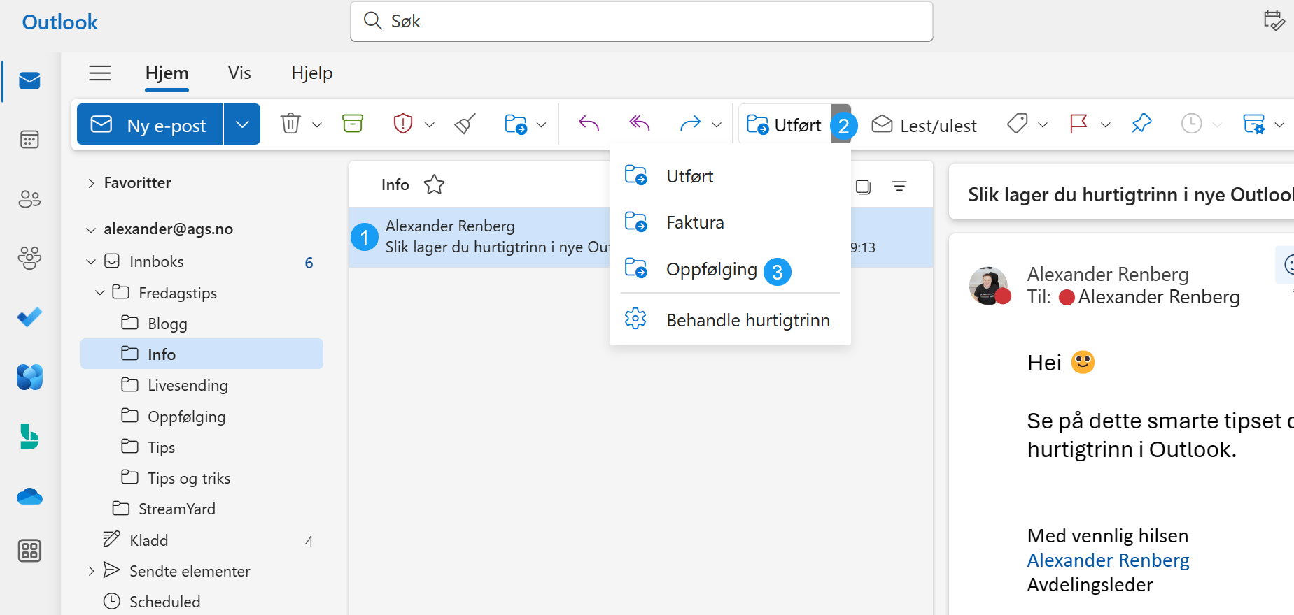 Hvordan lage hurtigtrinn i nye Outlook 11