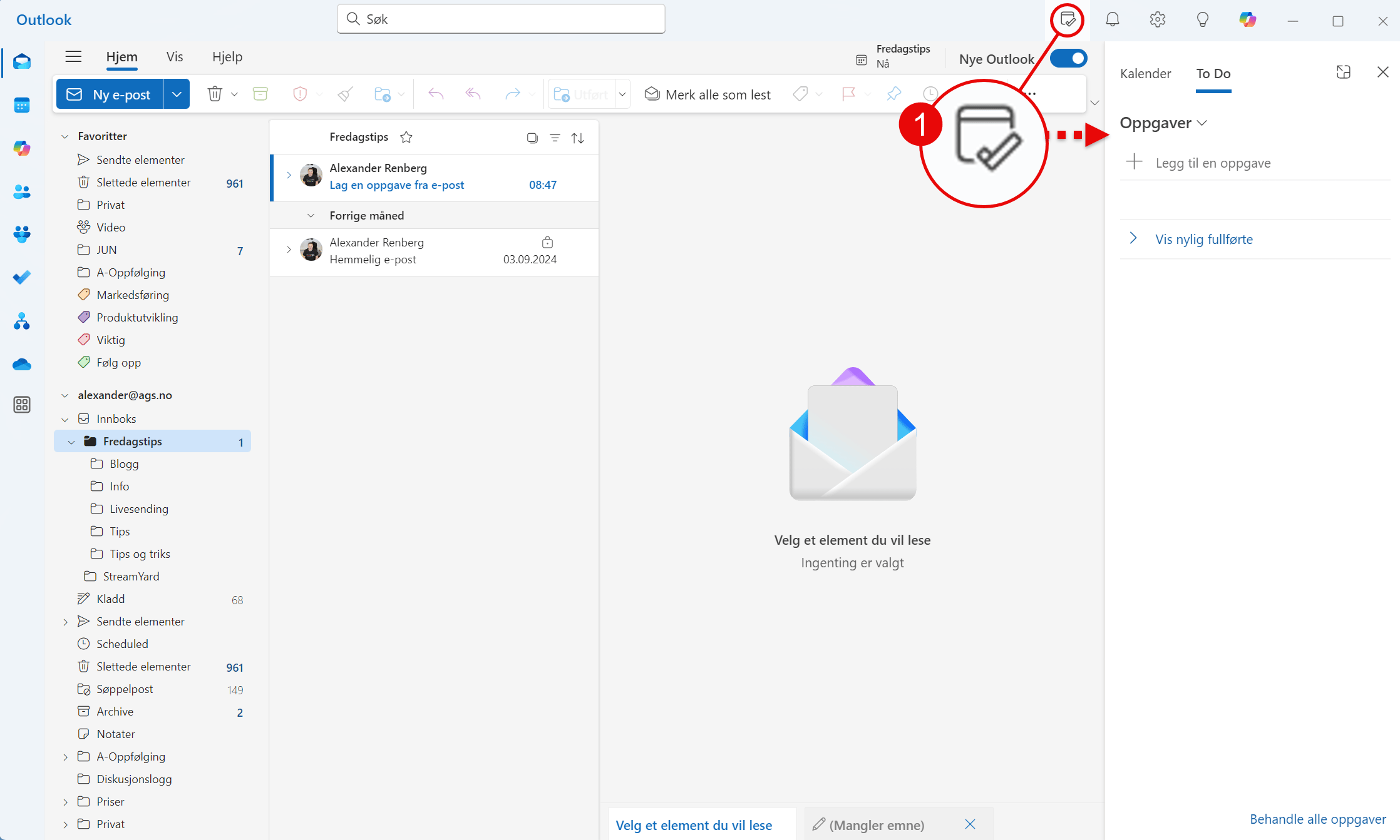 Hvordan lage kalenderoppføring av e-post i nye Outlook 2