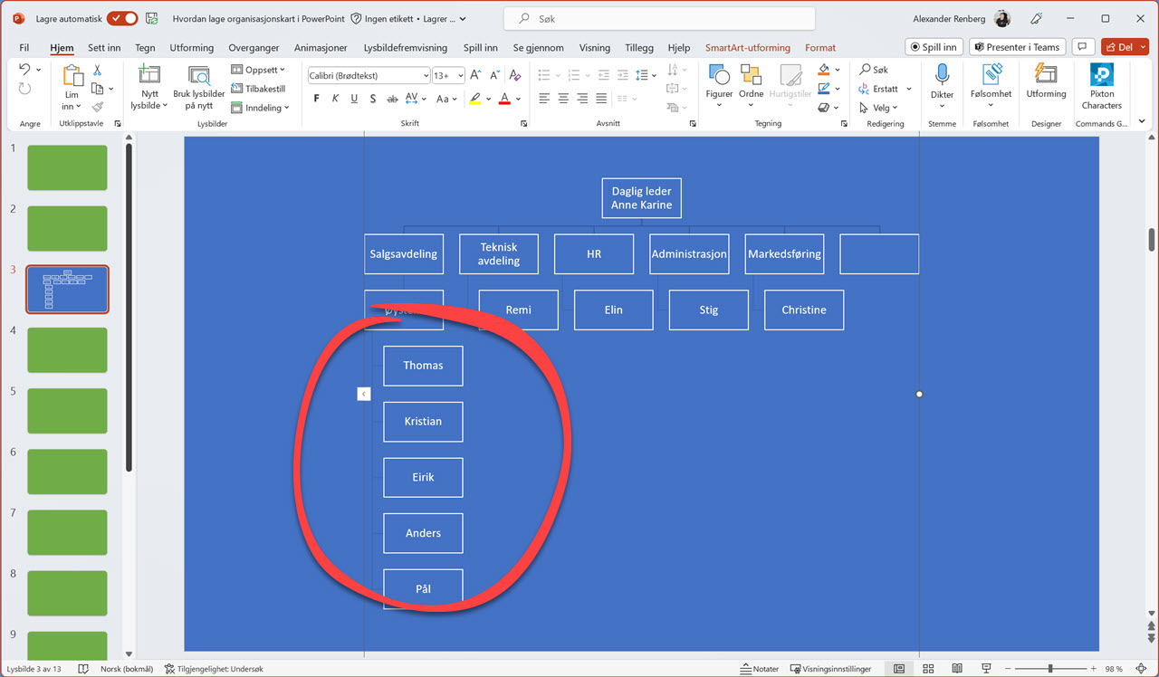 Hvordan lage organisasjonskart i PowerPoint 8