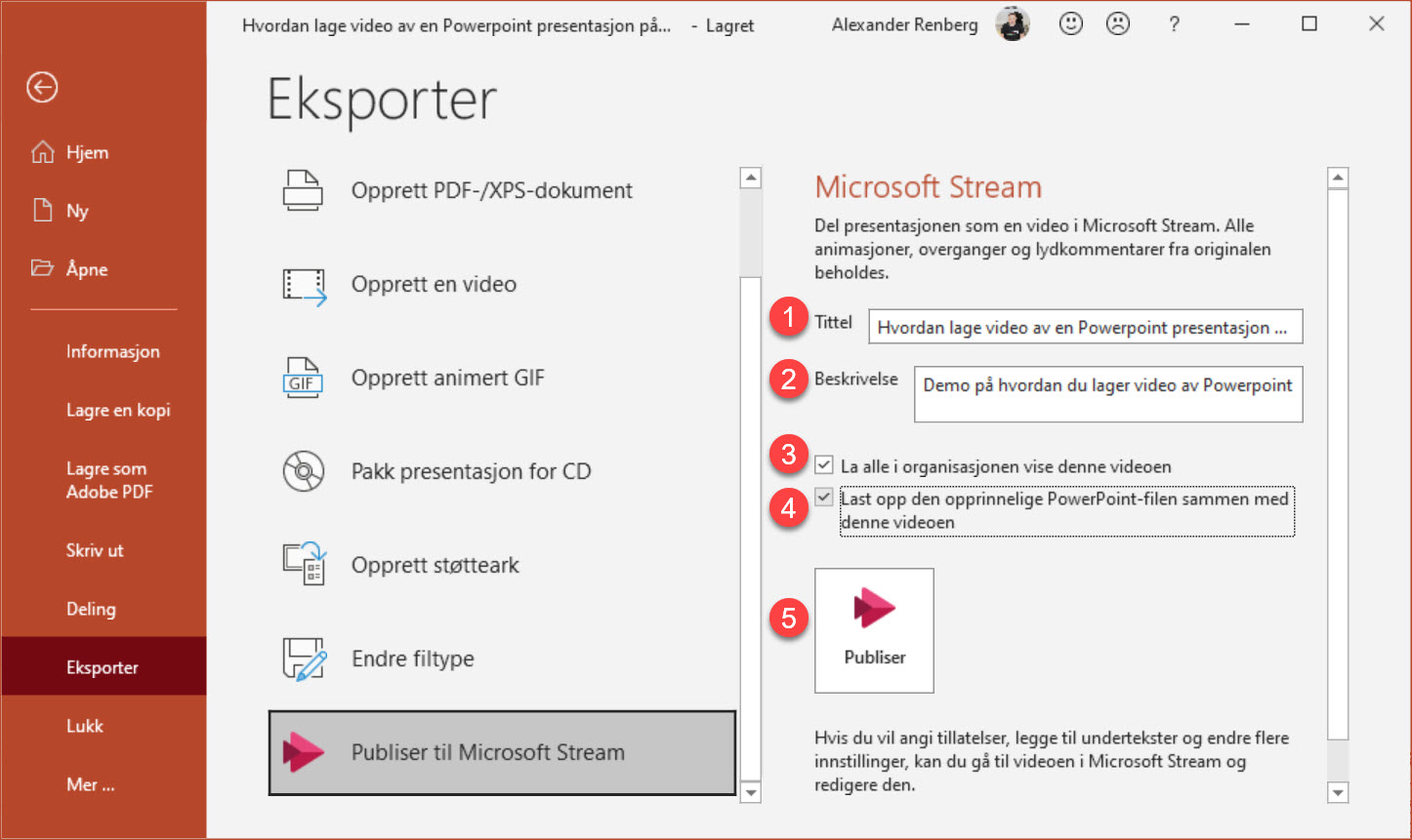 Hvordan lage video av en Powerpoint presentasjon på Microsoft Stream 4