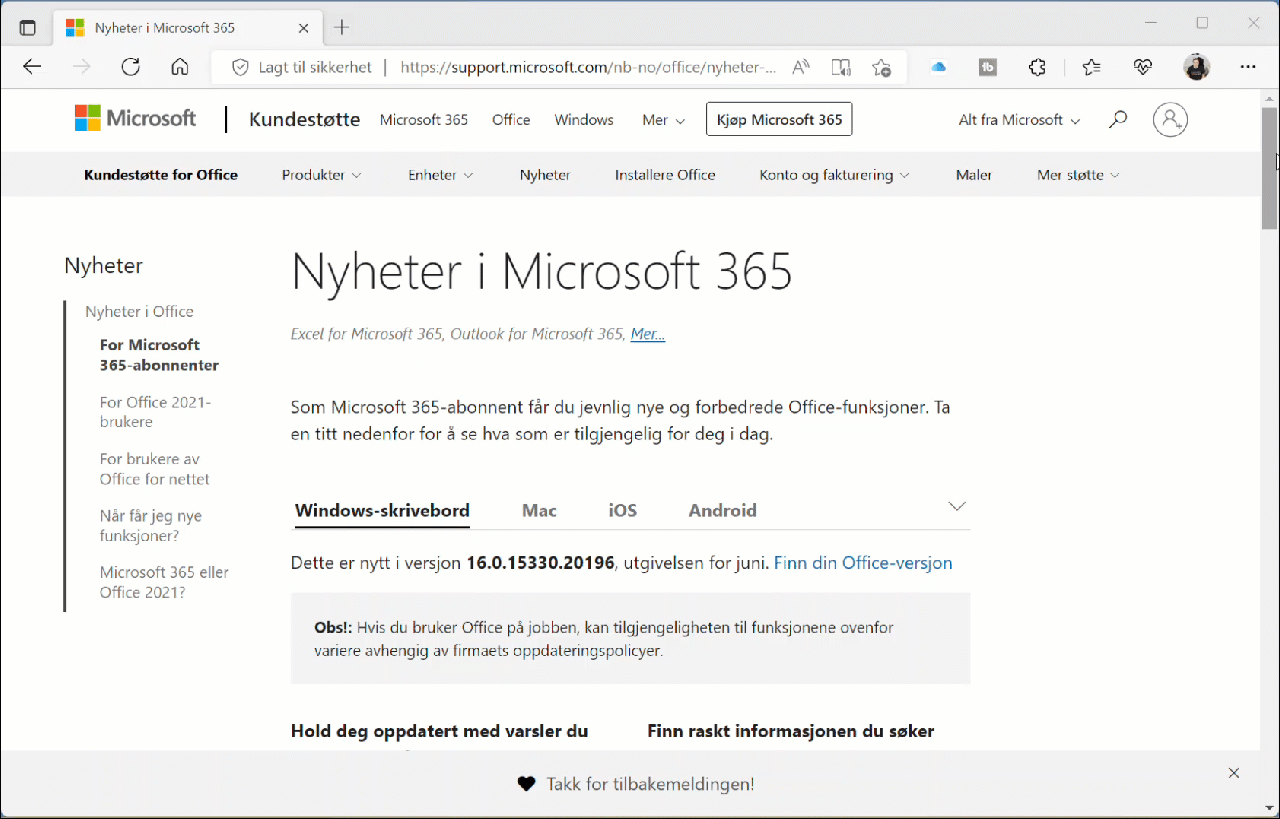 Hvordan oppdatere Office pakken i Microsoft 365