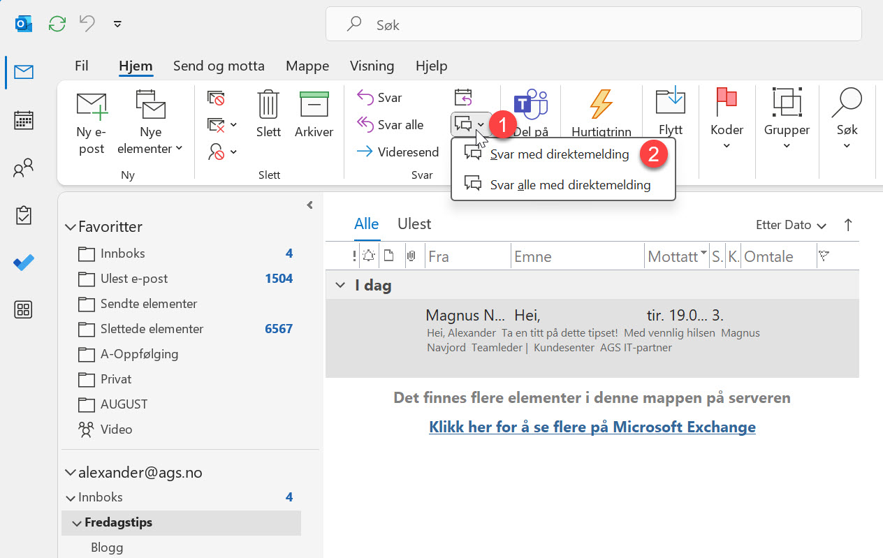 Hvordan sende Teams melding fra Outlook 4