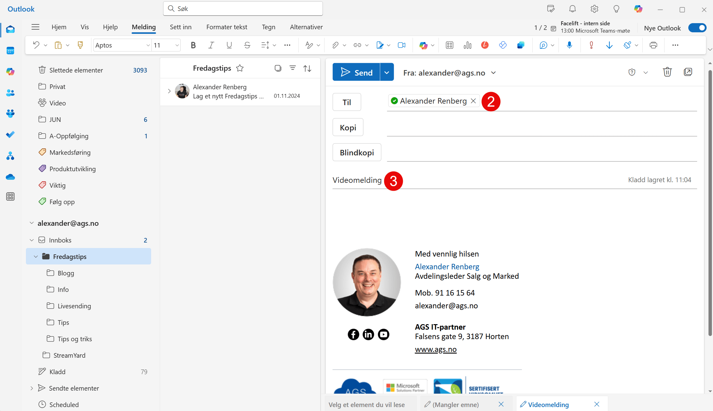 Hvordan sende videomelding i Outlook 2