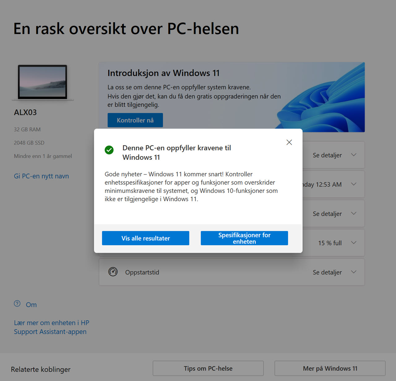 Hvordan sjekke om du kan oppgradere til Windows 116