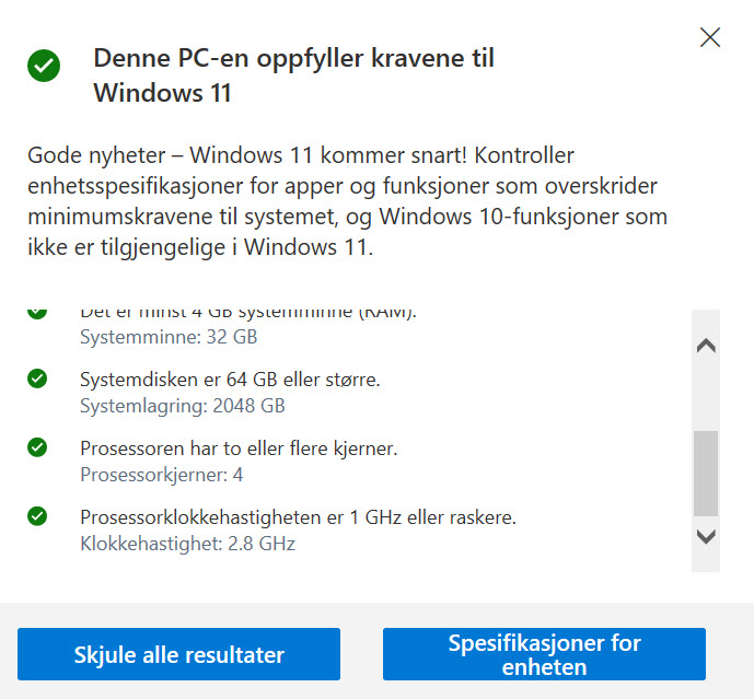 Hvordan sjekke om du kan oppgradere til Windows 117