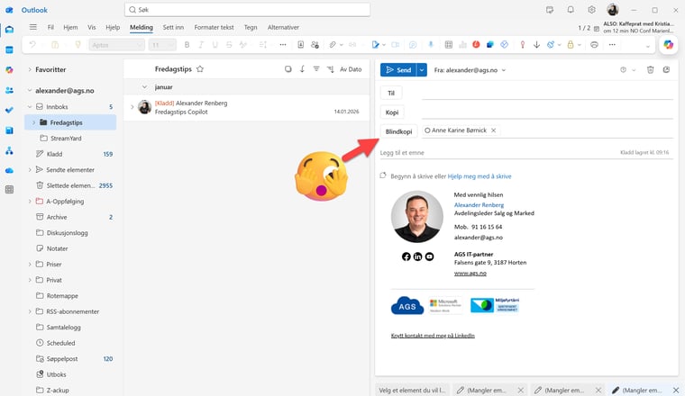 Hvordan aktivere blindkopi i Outlook 5