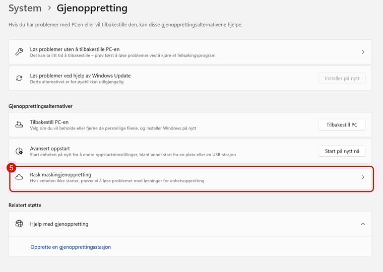 Hvordan aktivere rask maskingjenoppretting i Windows 11 4