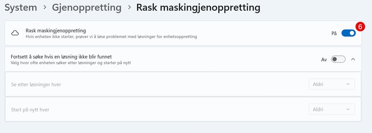 Hvordan aktivere rask maskingjenoppretting i Windows 11 5