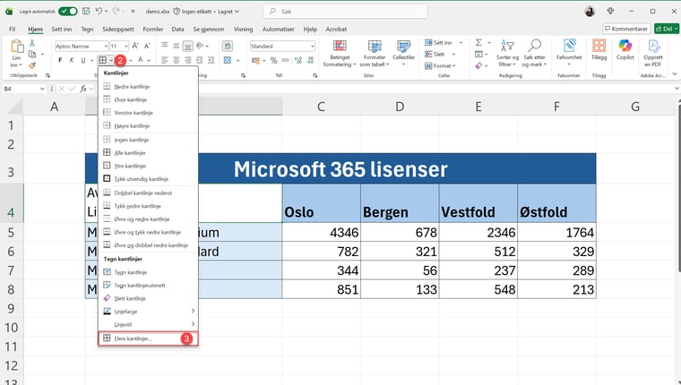 Hvordan dele en celle i to overskrifter i Excel 3