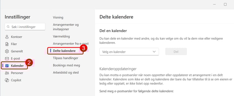 Hvordan dele og delegere kalenderen din i Nye Outlook 3