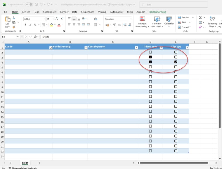 Hvordan lage avkrysningsbokser i Excel med Copilot 4