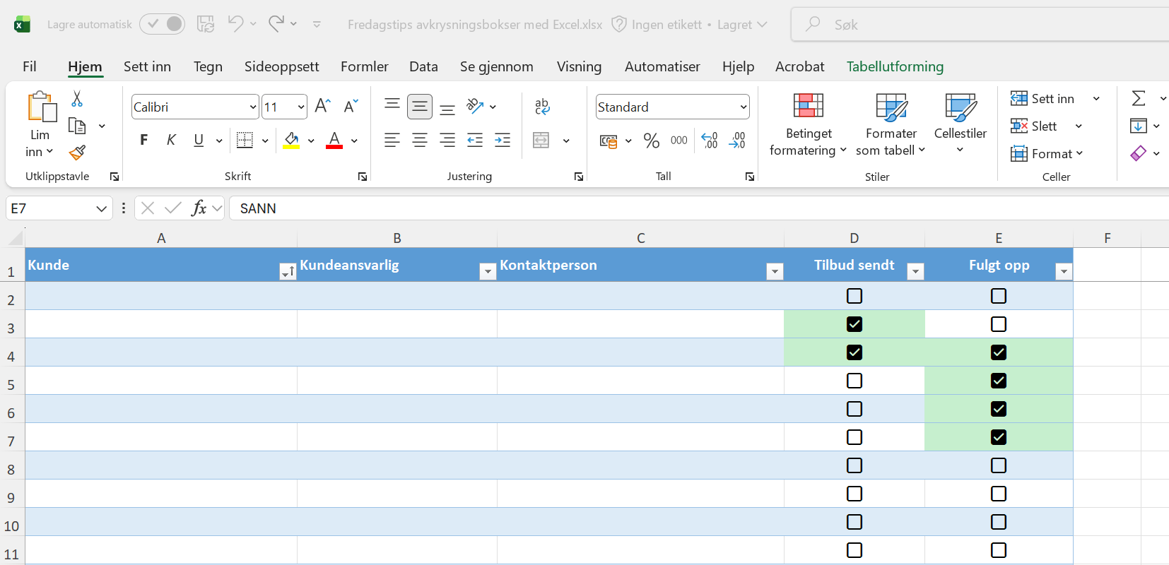Hvordan lage avkrysningsbokser i Excel med Copilot 6