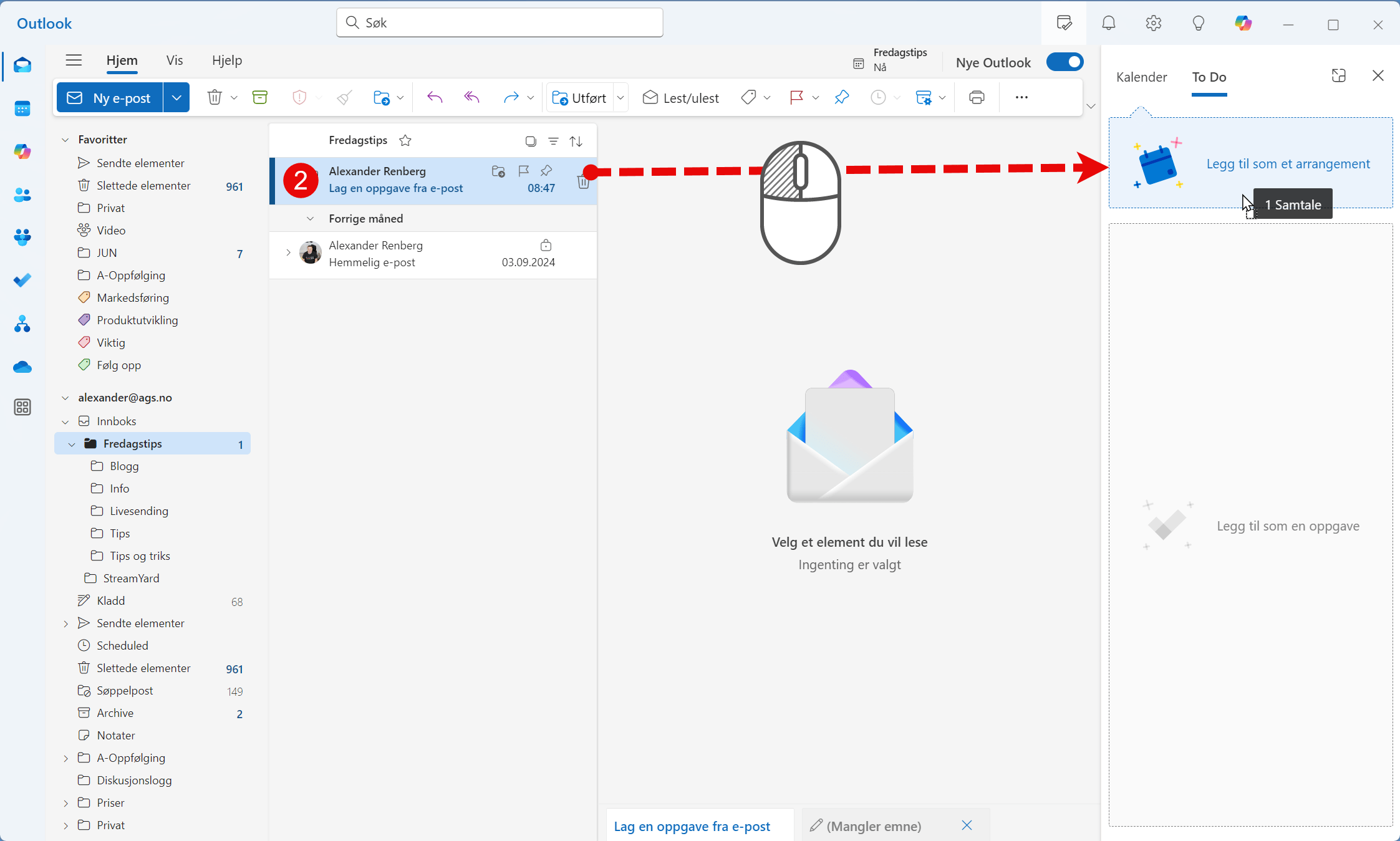 Hvordan lage kalenderoppføring av e-post i nye Outlook 3