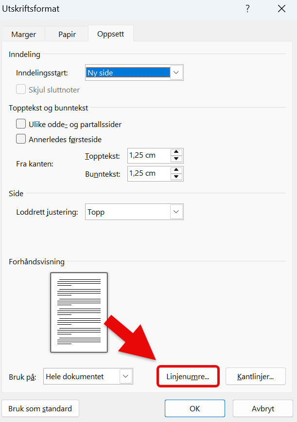 Hvordan lage linjenummerering i Word 5