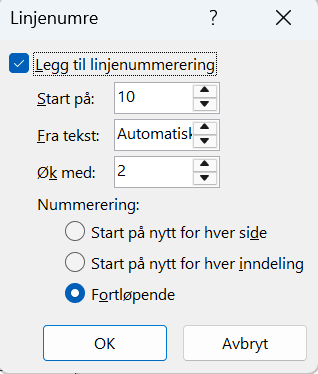 Hvordan lage linjenummerering i Word 6