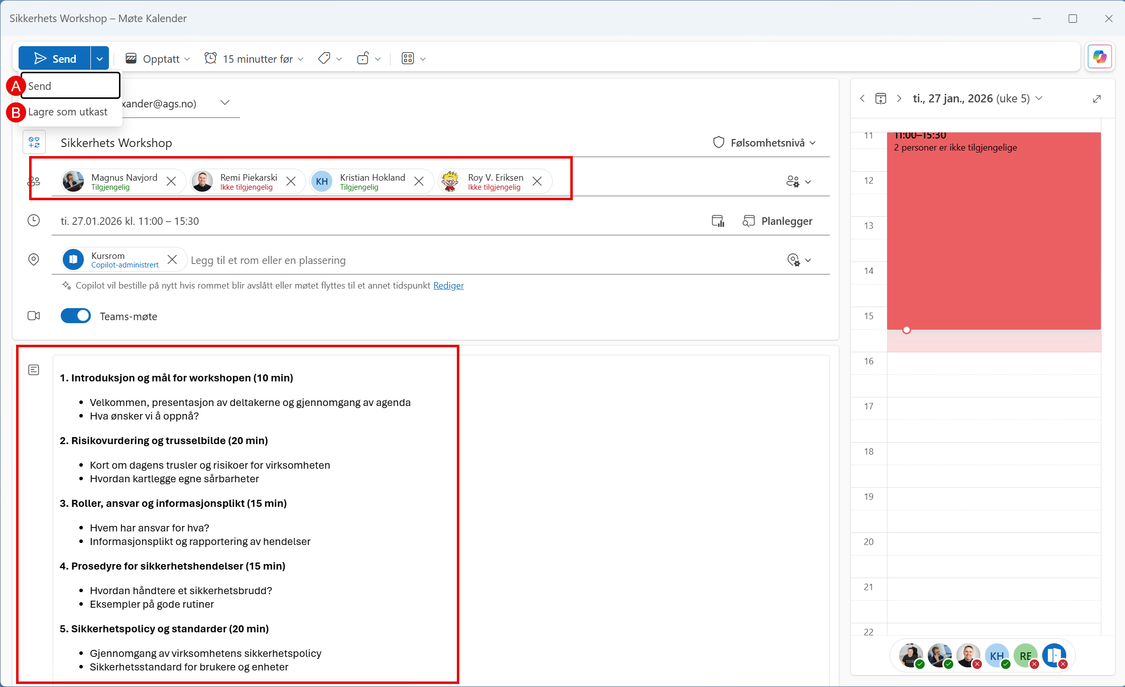 Hvordan lagre møte som utkast i Outlook 4