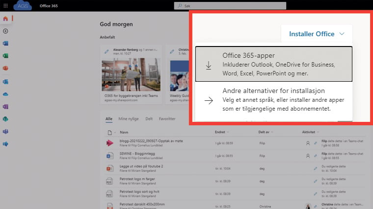Hvordan laster du ned og installerer Office pakken i Microsoft 365 - bilde 2-1