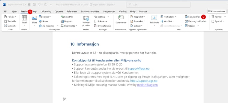 Hvordan legge til signaturlinje i Word 2