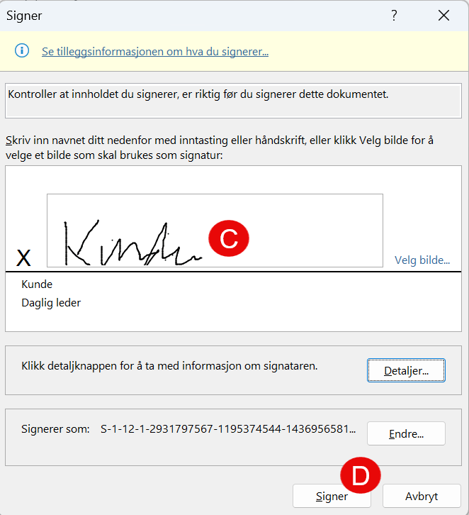 Hvordan legge til signaturlinje i Word 6