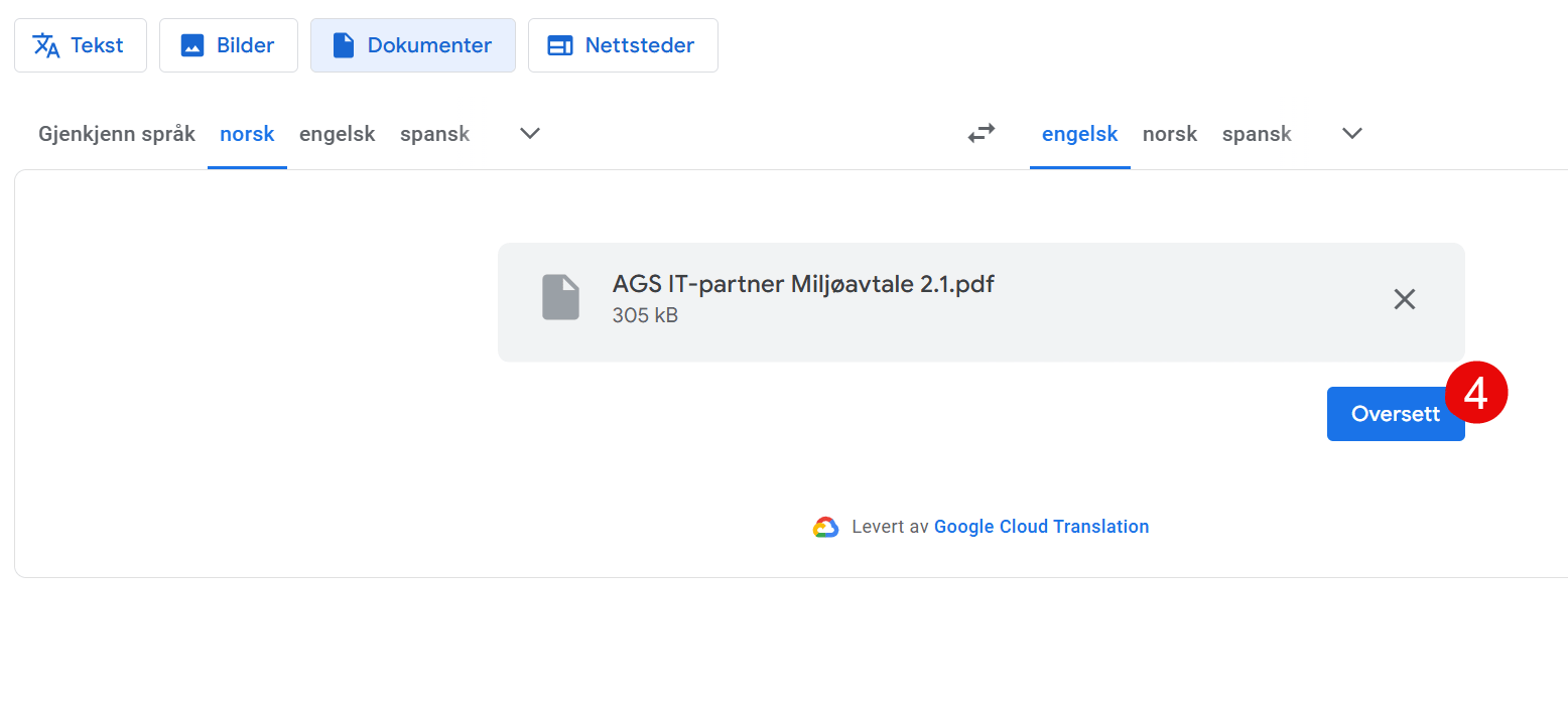 Hvordan oversette PDF automatisk fra norsk til engelsk 6
