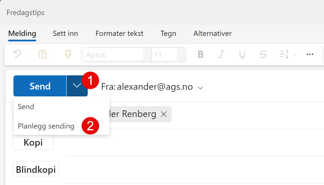 Hvordan planlegge en epost i nye Outlook 2