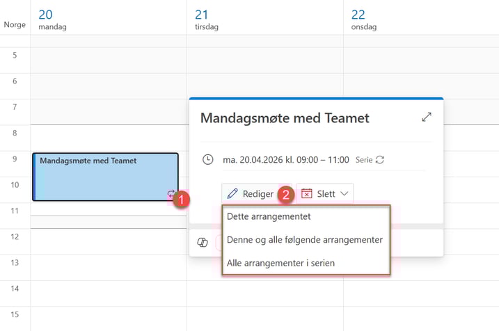 Hvordan redigere gjentakende møter i Outlook kalenderen 2