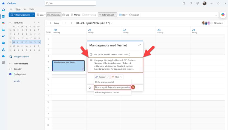 Hvordan redigere gjentakende møter i Outlook kalenderen 4